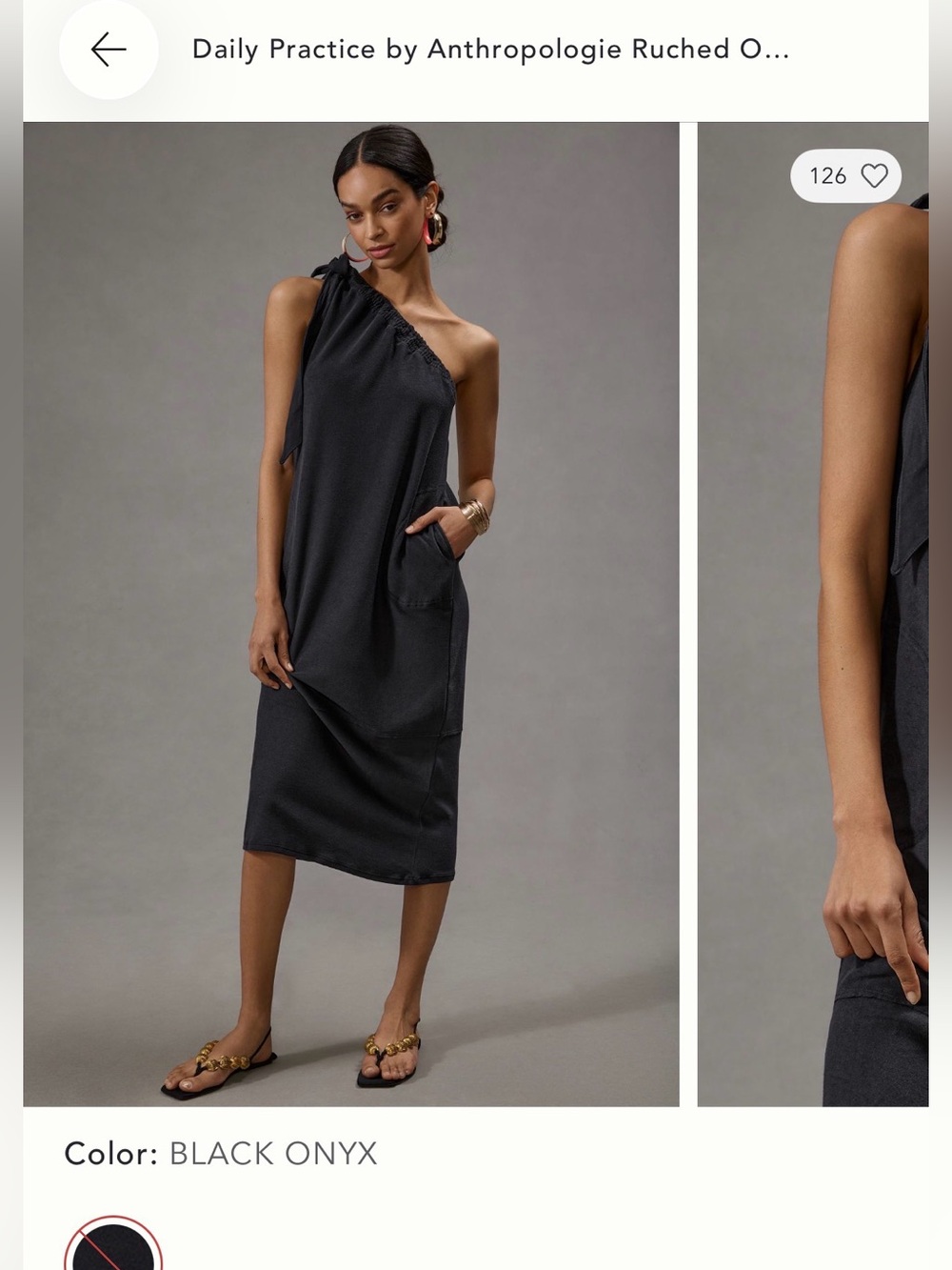 Anthropologie One-Shoulder Ruched Black Onyx Dress Xs
